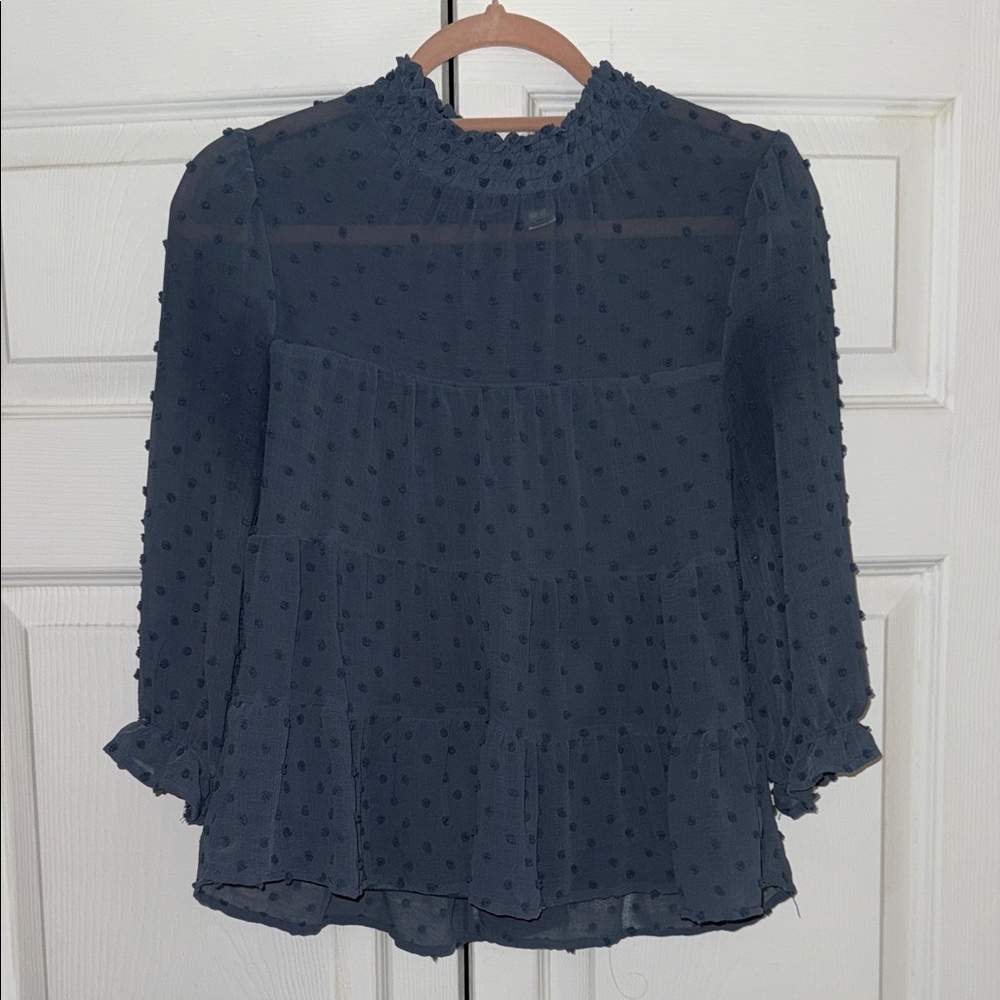Smocked Neck Swiss Dot Blouse